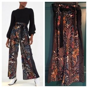 Farm Rio Delicate Forest Clochard Pants Velvet Wide Leg High Rise L Boho Chic